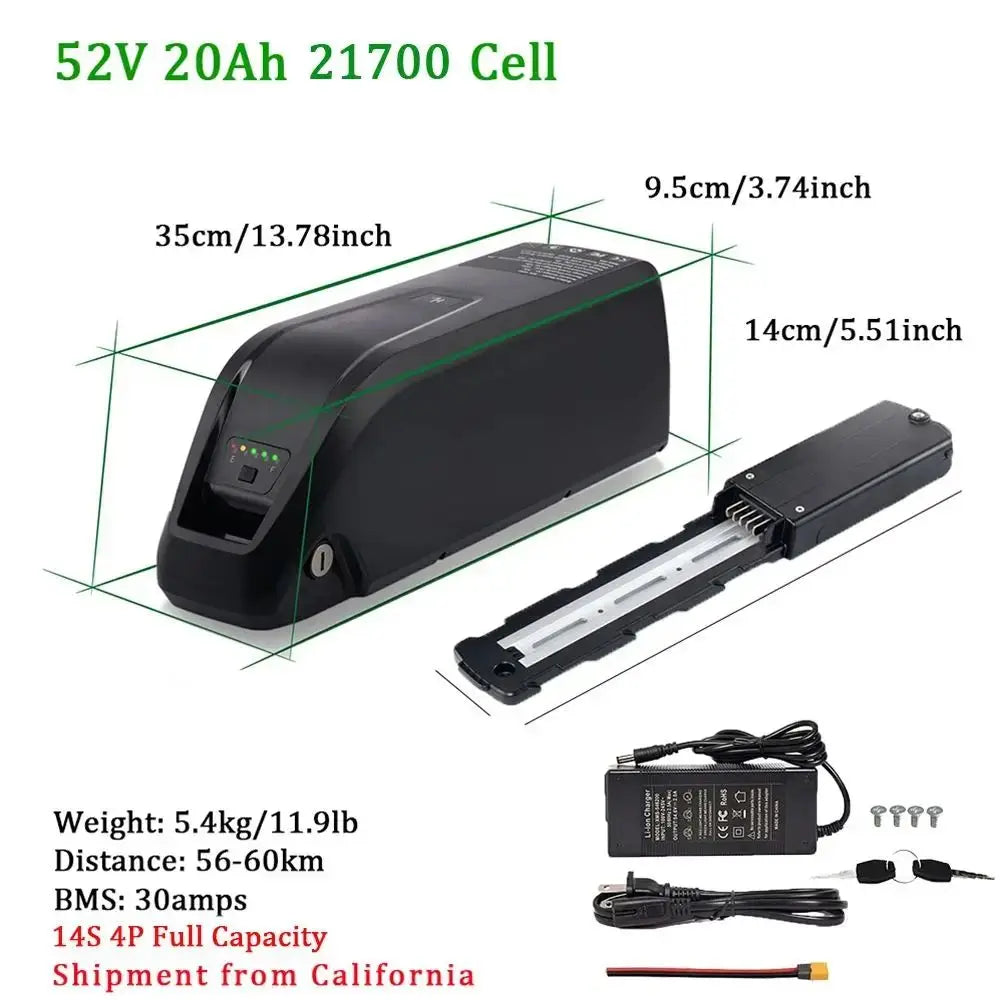 36V 48V 52V Hailong Ebike Battery with Charger Full Capacity 10Ah 15Ah 20Ah Powerful 18650 Lithium Battery Pack Free Shipping