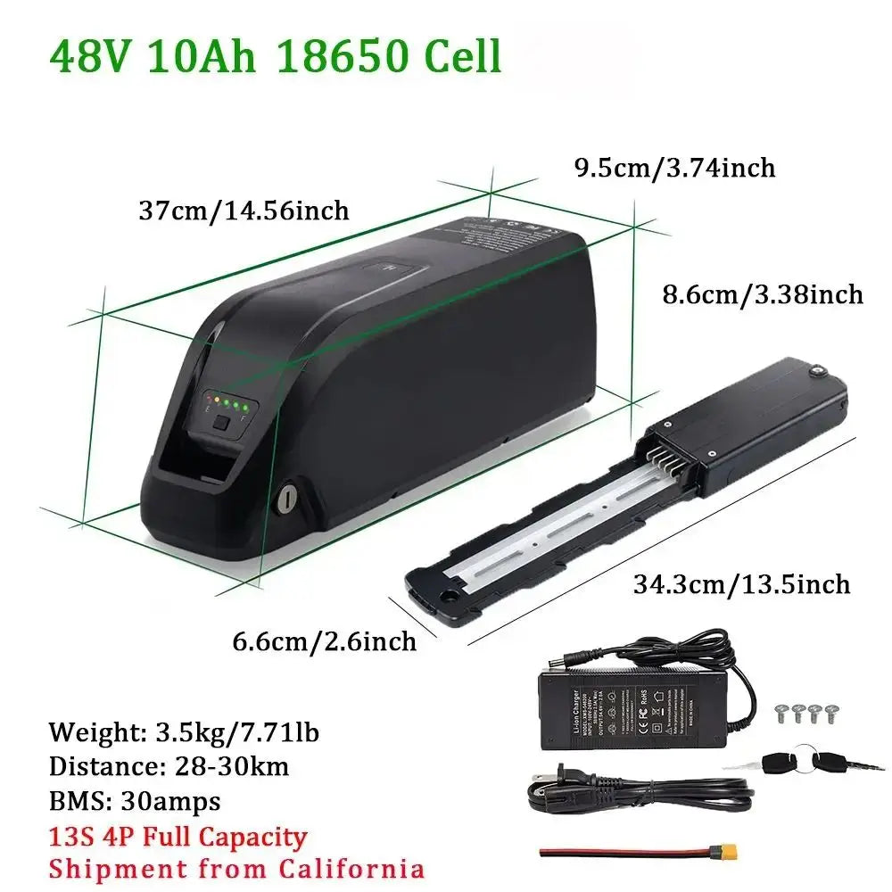 36V 48V 52V Hailong Ebike Battery with Charger Full Capacity 10Ah 15Ah 20Ah Powerful 18650 Lithium Battery Pack Free Shipping